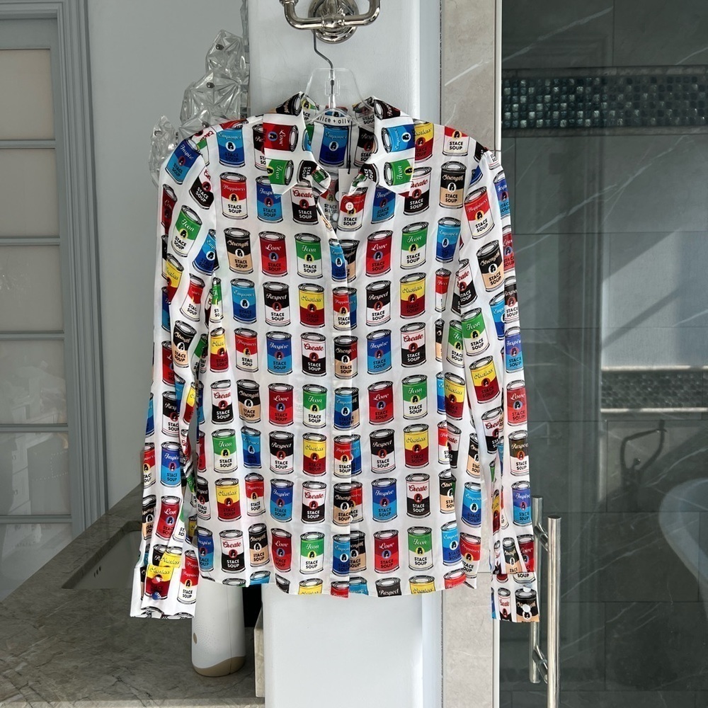 Alice + Olivia Willa Silk Button-Up Shirt Stace Soup - Picture 6 of 12